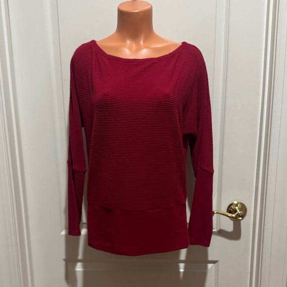 WHBM Red Boat Neck Tunic Sweater Ribbed Knit Dolman Sleeves M Medium $89 EUC KL - Picture 5 of 15